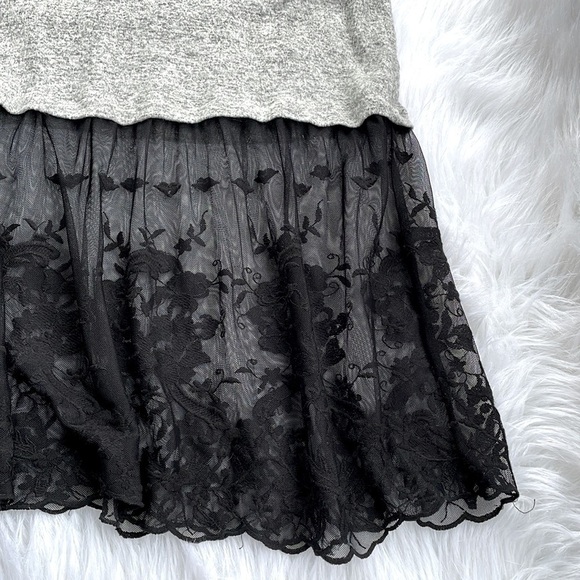 Paper Crane Sweater Cowl Turtleneck Grey Black Sheer Lace Hem Bohemian Sz Small - Picture 4 of 7